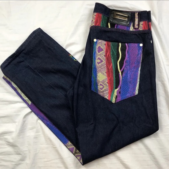 Vintage Coogi Jeans Mens 38x34 Blue Denim Knit Embroidered Baggy Hip Hop Y2K 90s